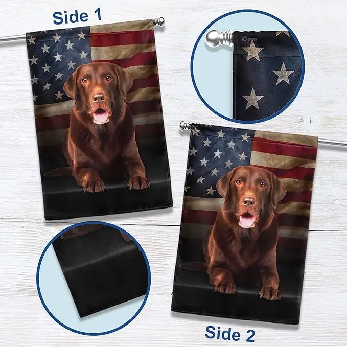 FLAGWIX Patriot American Dog Flags - Chocolate Labrador American Double Sided Flag - 4th of July Decorations for Home, Outside, House Flag 30x40 Heavy Duty Canvas, Decorative Indoor Outdoor Flag by GreenHaven Gardens