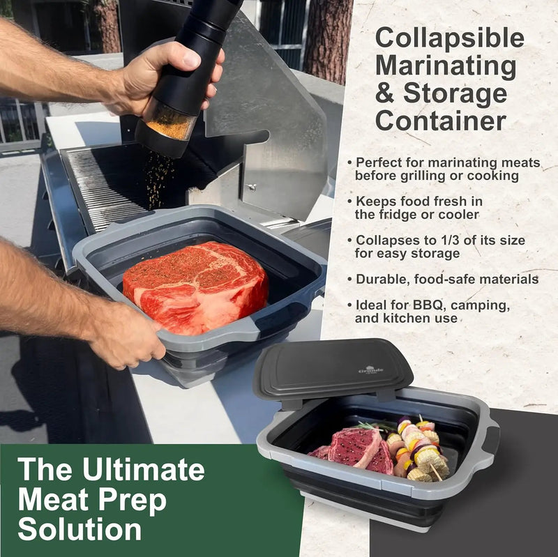 BBQ Prep Tub Collapsible X-Large with Cutting Board, Locking Lid – Meal Prep Food Prep Containers with Lids for Resting Meat –3 Adjustable Height - Ideal for Camping, Picnic, Dish Basin by GreenHaven Gardens