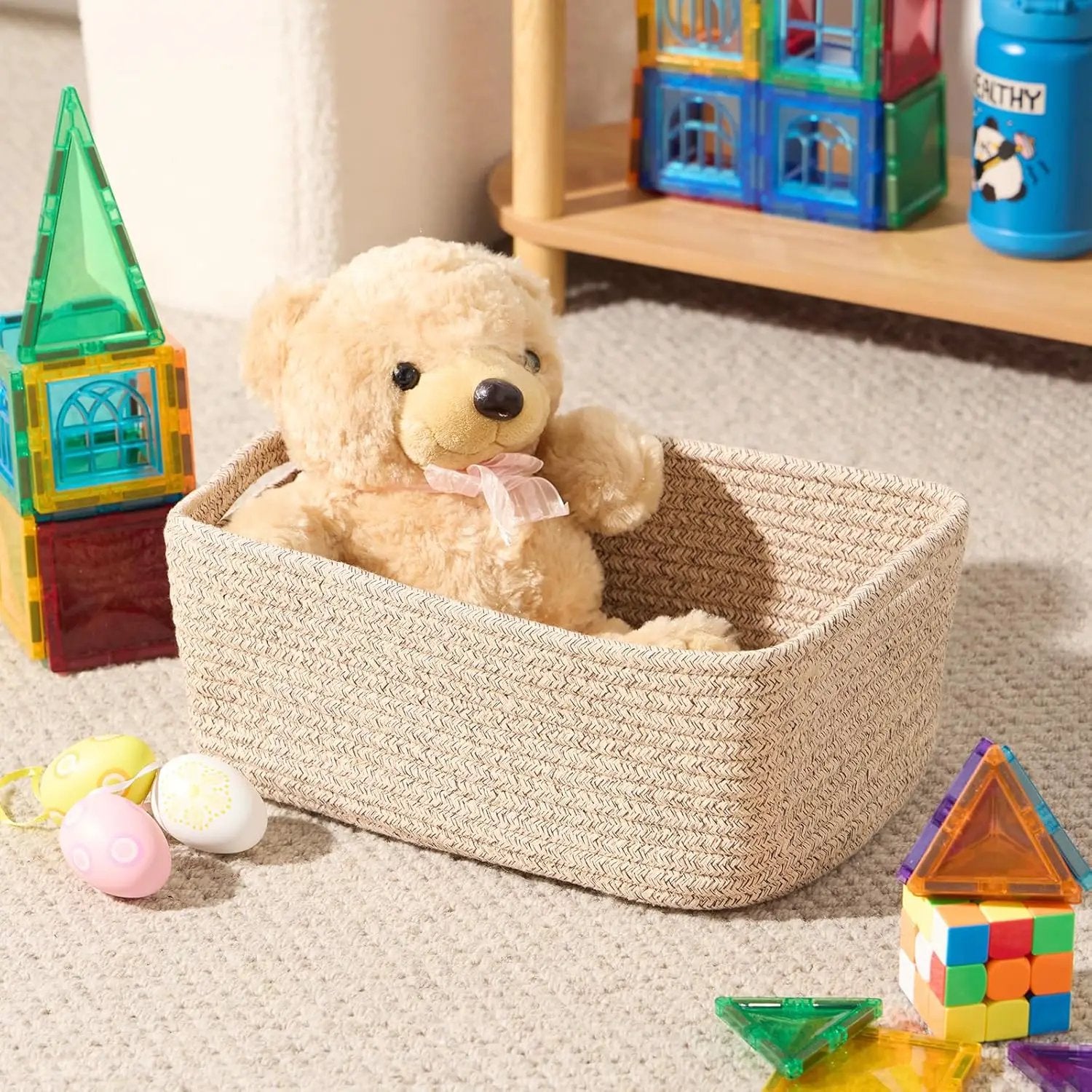 Small Storage Baskets for Organizing | Closet Organizer Bins | Shelf Toy Basket | Woven Rope Baskets | Cube Decorative Box | Shallow Basket | 13x8.5x5.1” | 4 Packs Mixed Brown by GreenHaven Gardens