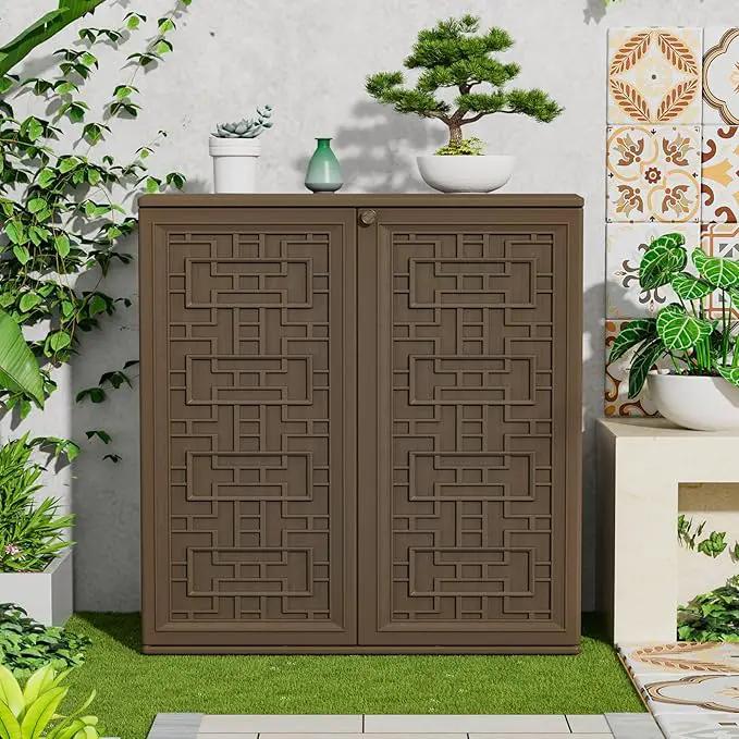 HOMSPARK Indoor/Outdoor Storage Cabinet with Doors and Shelf, 34”x16”x36” HDPE Plastic Storage Box for Bedroom, Bathroom, Living Room, Balcony, Multi-Purpose for Toys, Kitchen Tools, Coffee by GreenHaven Gardens