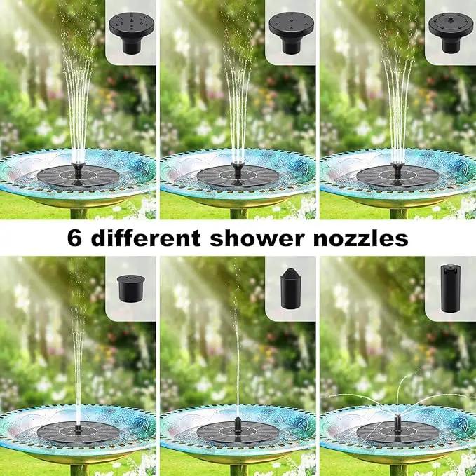 Solar Fountains,Solar Water Fountain,Solar Powered Bird Bath Fountain with 6 Nozzles - Free Standing Floating Solar Water Fountain for Bird Bath, Garden, Pond, Pool (Black-1.4W) by GreenHaven Gardens
