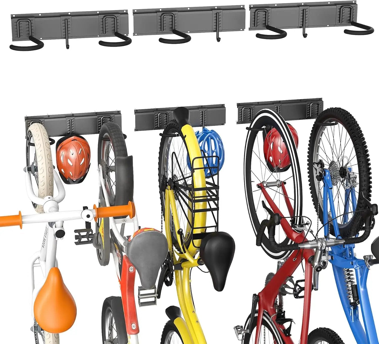 TORACK Wall Mounted Bike Storage Rack, Vertical Bikes Storage for Garage 5 Bikes Hangers for Wall, Modular Bicycle Storage Rack(3 Rails, 8 Hooks) by GreenHaven Gardens
