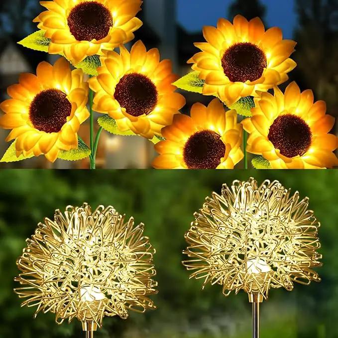 2 Pack Sunflower Garden Lights + 2 Pack Aluminum Ball Garden Lights by GreenHaven Gardens
