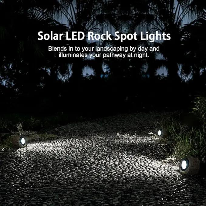 Solar Rock Lights, 4 Pack Solar Powered Waterproof LED Spotlights Decorative for Outdoor Garden, Pathway, Walkway, Yard, Landscape, Patio (Cool White) by GreenHaven Gardens