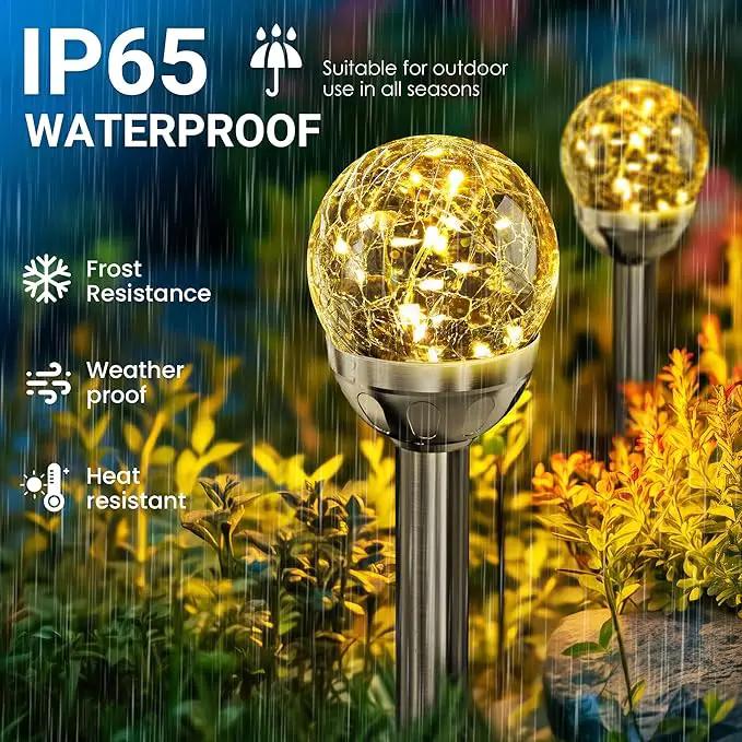 SOLPEX Solar Garden Lights String - 3 Pack Warm White, Solar Powered Cracked Glass Ball, Waterproof for Outdoor & Patio Decoration by GreenHaven Gardens
