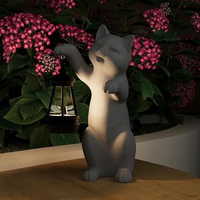 Solar Powered Garden Resin Statue Lights, 10 Inch Waterproof Outdoor Animal Cute Cat Figurine Lights, Suitable for Patios, Balconies, Lawns, Courtyards, Etc.(Hand) by GreenHaven Gardens
