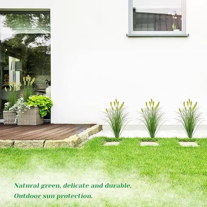 Artificial Grass Plants Outdoor 12 Bunches Fake Onion Grasses with Plush Fake Shrubs Plant Flowers Faux Greenery Wheat Sea Grass for Outside Garden Indoor House Home Office Room Décor (Green & Red） by GreenHaven Gardens
