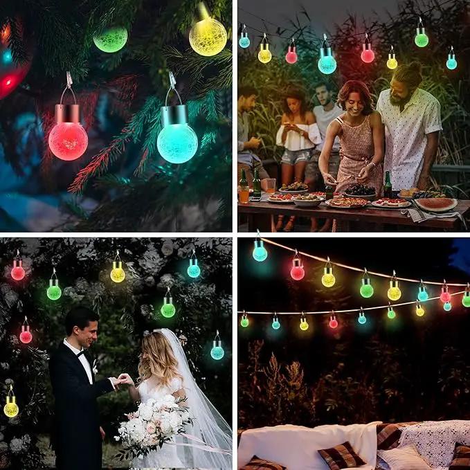 32 Pack Hanging Solar Lights Outdoor Decorative, Waterproof Solar Globe Lantern with Handle and Clip, Solar Powered Cracked Glass Ball Lights for Garden Yard Patio, Fence Tree Umbrella, Holiday Décor by GreenHaven Gardens