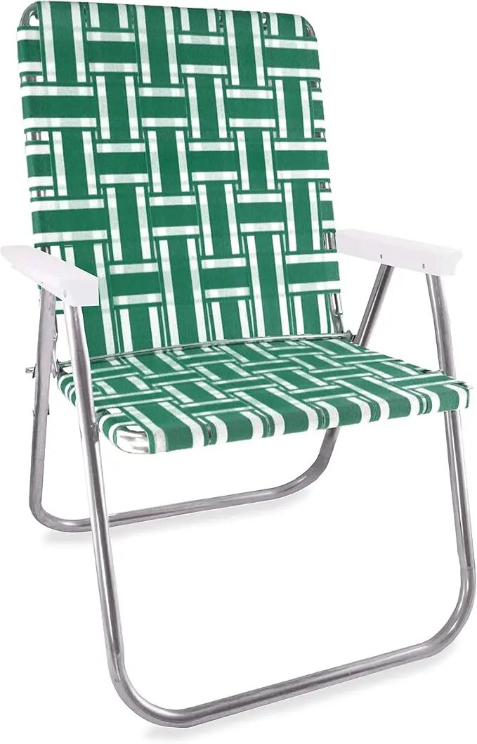 Lawn Chair USA Folding Aluminum Outdoor Patio Lawn Chair | Heavy-Duty Webbed Chairs for Camping, Sports, Beach, Yard & Tailgating | Lightweight Portable | Magnum - Green and White with White Arms by GreenHaven Gardens