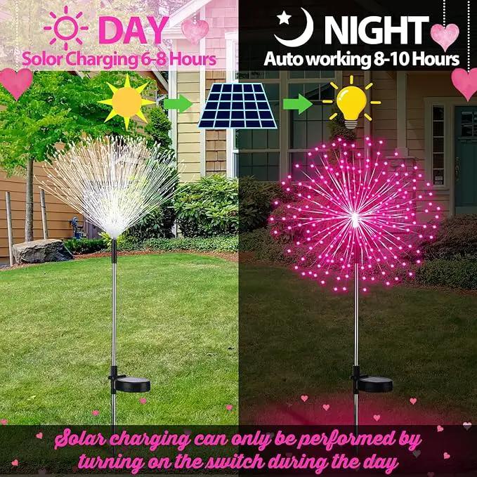 6 Pack Pink Solar Firework Lights 180 LED 8 Lighting Modes Waterproof Outdoor Decorative Solar Lights for Easter Wedding Birthday Garden Patio Yard Pathway Walkway Lawn Decor by GreenHaven Gardens
