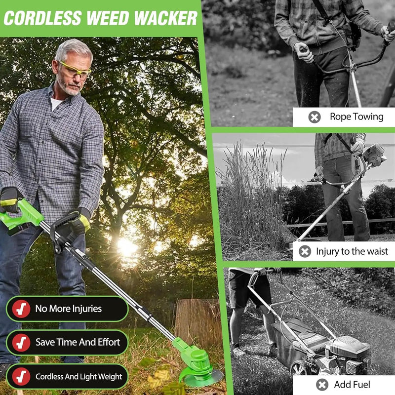 ALSO GO Electric Weed Wacker Grass Trimmer, 3 in 1 Weed Eater Battery Powered, Cordless Trimmer with 2pcs 24V Batteries, Stringless Lightweight Lawn Edger Brush Cutter for Lawn Garden Yard by GreenHaven Gardens