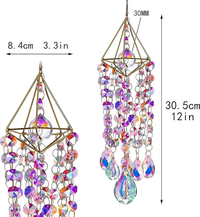 HDCRYSTALGIFTS Crystal Suncatchers for Window Hanging Wind Chime Style Garden Sun Catchers with Crystals Rainbow Maker Indoor Outdoor Decor Handmade Gold Plated by GreenHaven Gardens