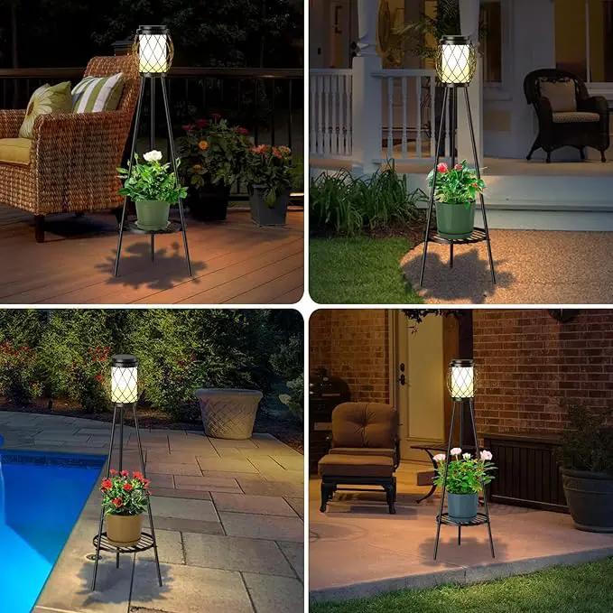 Solar Lights Outdoor Street Lights with Plant Stands 2 Pack, Solar Floor Lamp Metal Tripod Patio Lights for Garden Yard Pathway Driveway Front/Back Porch Decoration by GreenHaven Gardens