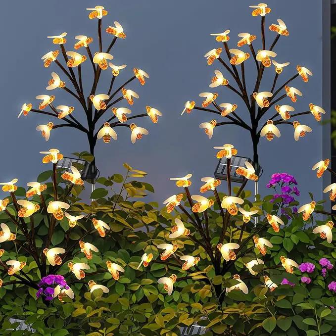 Solar Garden Lights Outside - 4 Pack 80 LED Solar Bee Lights Outdoor Waterproof with 8 Modes Landscape Decoration for Garden Patio Yard Walkway Grass Spring Decor (Warm White) by GreenHaven Gardens