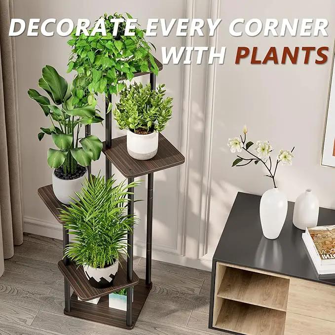 AZERPIAN Plant Stand 5 Tier Indoor Metal Flower Shelf for Multiple Plants Corner Tall Flower Holders for Patio Garden Living Room Balcony Bedroom, Black Oak (5 Tier-Black Oak) by GreenHaven Gardens
