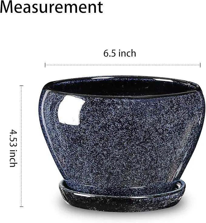 vicrays Ceramic Plant Pots Indoor - 6.5 Inch Planter Pot with Drainage Hole and Saucer for Succulent Orchid Flower Herbs Cactus - Ideal for Gardening Home Desktop Office Decor - Blue by GreenHaven Gardens