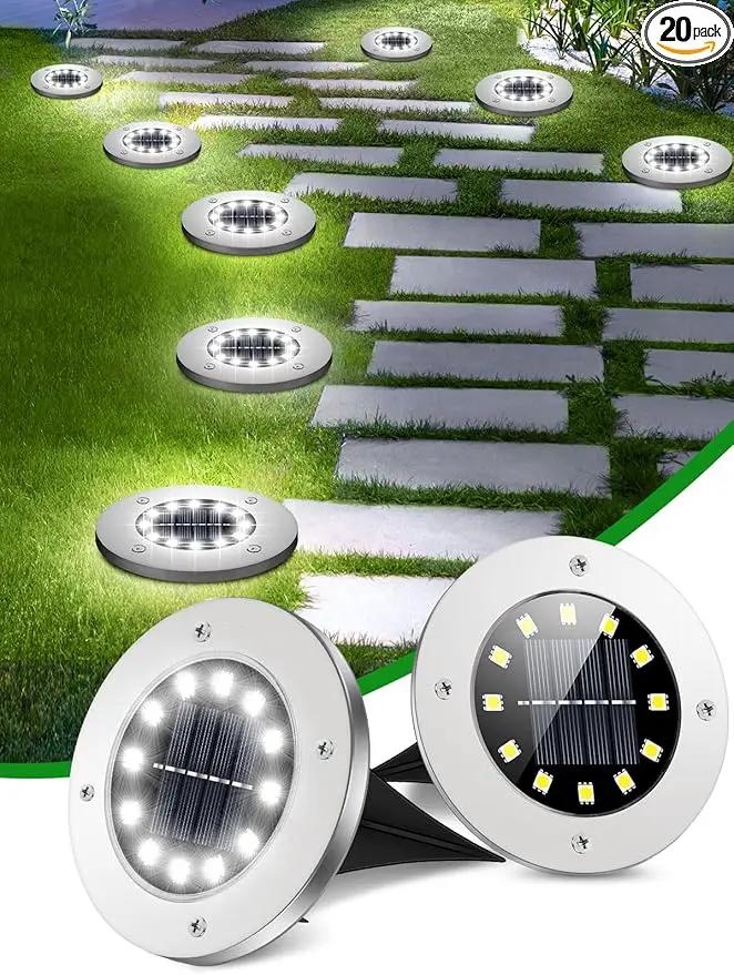 Coroor Solar Ground Lights, 12 LED Waterproof Garden Lights Outdoor Bright In-Ground, Solar Disk Lights Outdoor Decorations for Pathway Yard Lawn Patio Walkway Pool(20 Packs White) by GreenHaven Gardens