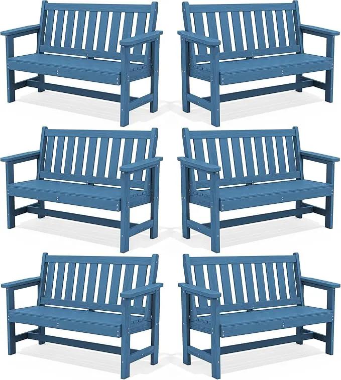 SERWALL Outdoor Bench, HDPE Outdoor Benches Weatherproof, 2-Person Garden Bench with 660 lbs Weight Capacity, Patio Benches for Outdoors, Garden, Porch, Backyard and Park, Navy, 6 Pack by GreenHaven Gardens