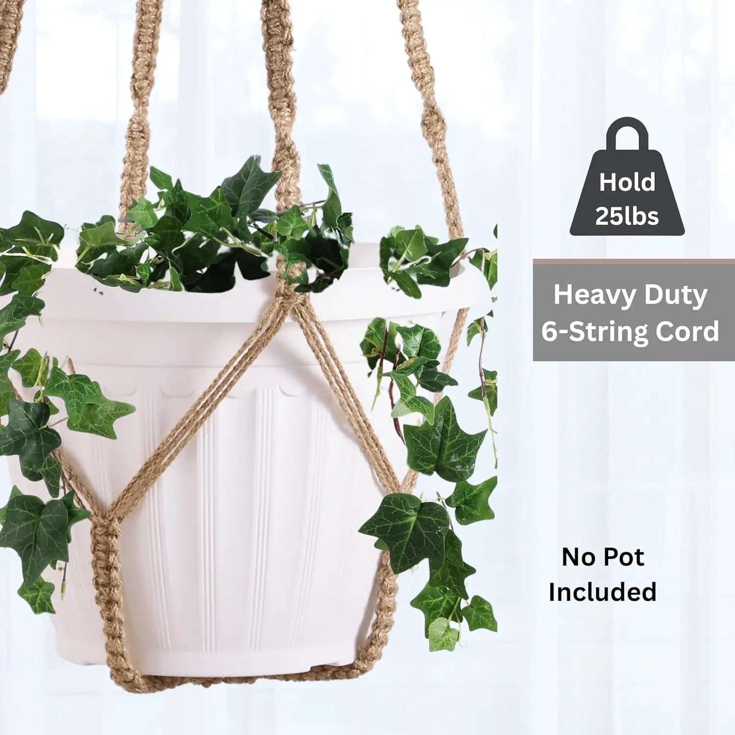 2 Pack Giant XXL 55 Inches Macrame Planter Hanger Large for 15 inch Pot + Swag Hook | Extra Large Hanging Planter for Indoor Plants | No Pot/Plant Included (XXL Jute) by GreenHaven Gardens