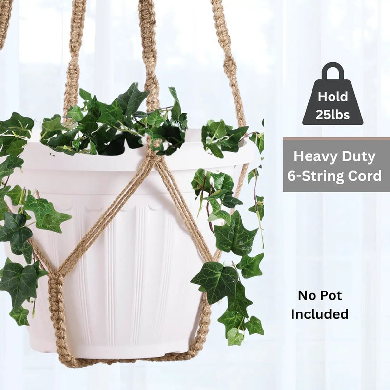 2 Pack Giant XXL 55 Inches Macrame Planter Hanger Large for 15 inch Pot + Swag Hook | Extra Large Hanging Planter for Indoor Plants | No Pot/Plant Included (XXL Jute) by GreenHaven Gardens