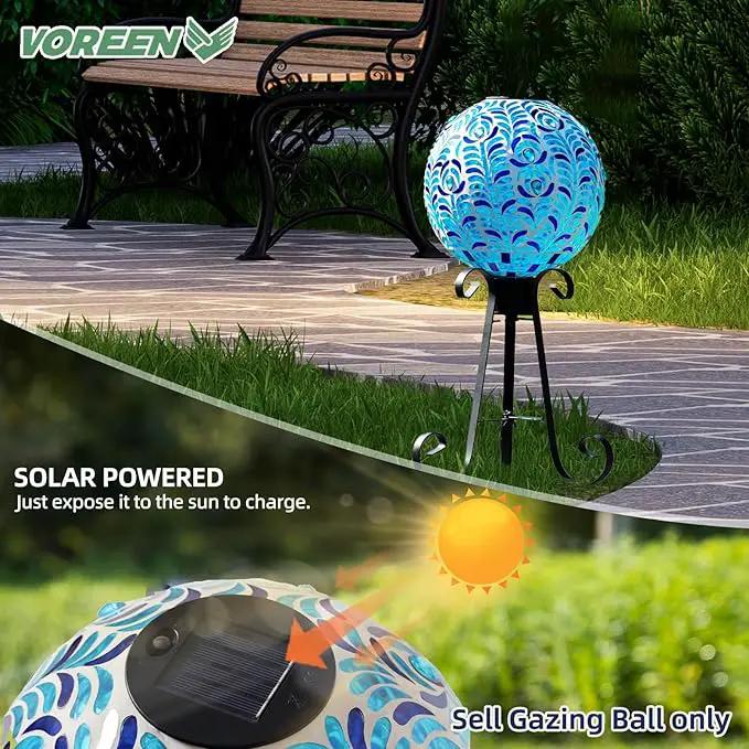 VOREEN Solar Gazing Ball, Mosaic Glass Gazing Globe with Solar Light, Waterproof Outdoor Yard Decoration Sphere for Homes, Patio, Lawn and Gardens, 10", Blue by GreenHaven Gardens