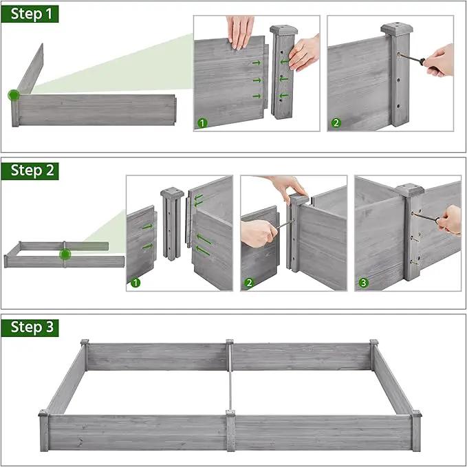 Yaheetech 8×4ft Wooden Horticulture Raised Garden Bed Divisible Elevated Planting Planter Box for Flowers/Vegetables/Herbs in Backyard/Patio Outdoor, 93 x 48 x 10in, Gray by GreenHaven Gardens