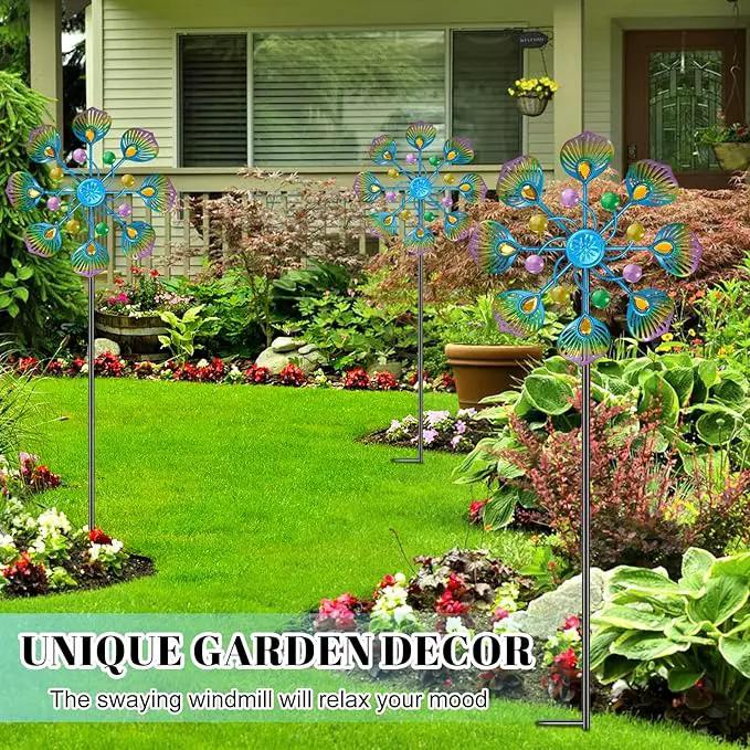 Peacock Wind Spinner Outdoor, Standing Wind Sculpture Yard Art Decorations, Metal Windmill for Patio Lawn & Garden Decor (1pcs-Blue Green) by GreenHaven Gardens