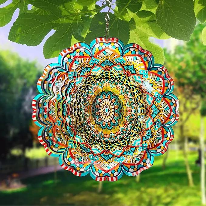 Wind Spinner Lucky Star Mandala Wind Spinners for Garden Yard Hanging Wind Sculptures Create Zen Atmosphere. Kinetic Metal Art Decoration Indoor/Outdoor Decor Mandala Gift for Mom Wife Woman by GreenHaven Gardens
