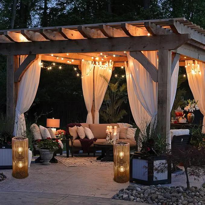 Solar Lanterns Outdoor Hanging Lantern Warm White Light Edison Style Bulb Yard Garden Wedding Home Parties Patio Decoration Waterproof Outdoor Floor Lamp Brown by GreenHaven Gardens