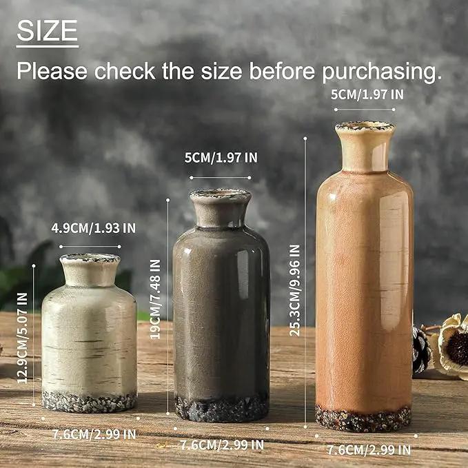 Ceramic Vase Set of 3, Neutral Flower Vases Home Decor, Pottery Rustic Farmhouse Decorative Vases Modern Decor for Table Mantel Entryway Bookshelf Living Room Kitchen Bedroom - Brown by GreenHaven Gardens