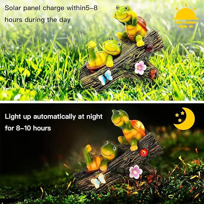 Garden Turtle Figurines Outdoor Decorations, Solar Statue Sweet Frog Face Turtles Decor with 4 LED Lights, Unique Garden Art Resin Statue Gifts for Patio Lawn Porch Yard by GreenHaven Gardens