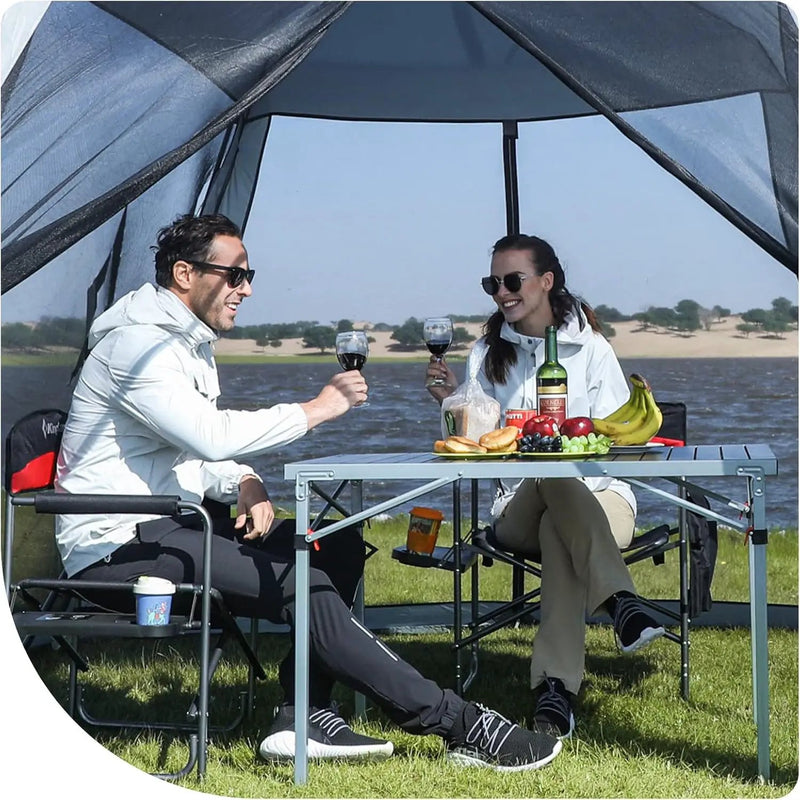 KingCamp Aluminum Folding Lightweight Roll Portable Stable Table for Camping Picnic Barbecue Backyard Party, Indoor & Outdoor, Oversize, Silver Black by GreenHaven Gardens