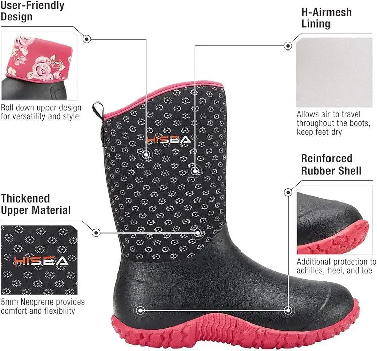 HISEA Women's Rubber Garden Boots Waterproof Insulated Yard Gardening Shoes Mid Height for Mud Working Outdoor by GreenHaven Gardens