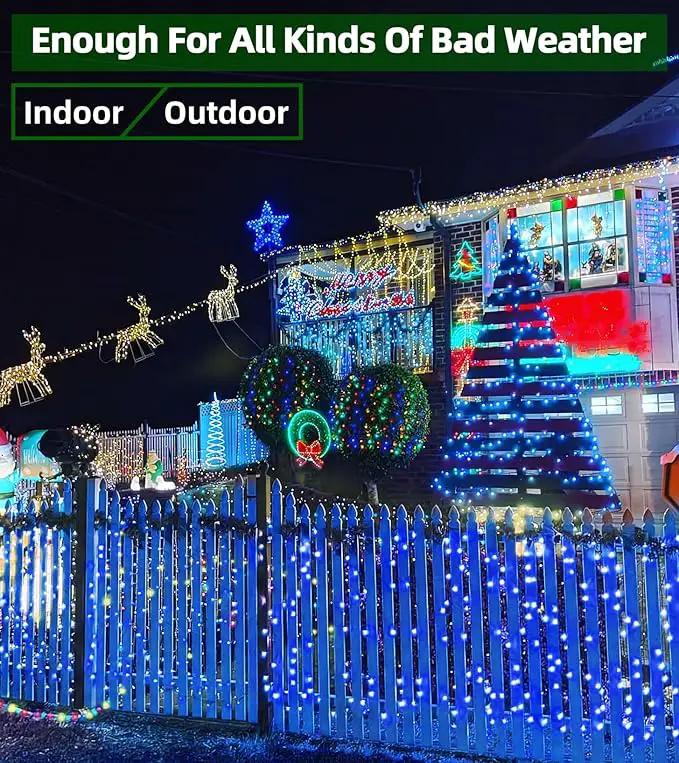750 LED Outdoor Christmas Lights Decorations, 246ft Green Wire LED Christmas String Lights with Timer Memory, Twinkle Lighs for Indoor Outdoor Xmas Party Christmas Tree Wedding Garden Patio Blue by GreenHaven Gardens