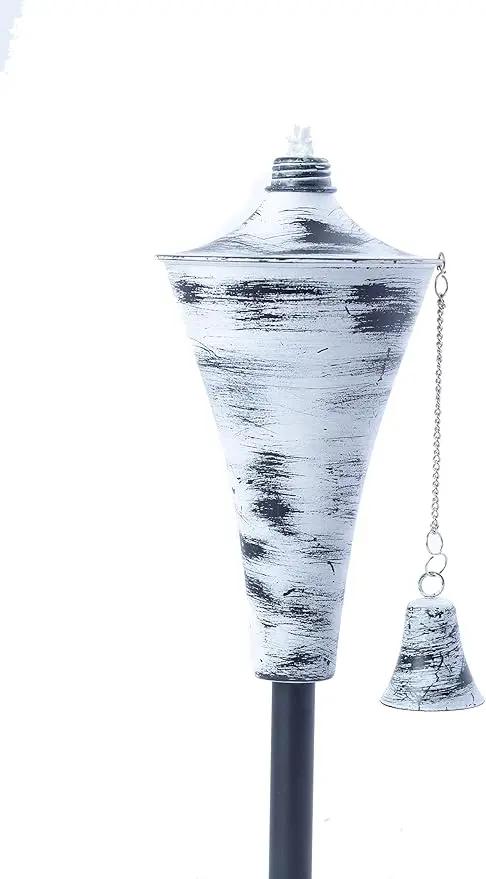 Set of 4, Oahu Premium Metal Outdoor Torches for Patio, Lawn and Garden - Tiki Style Metal Torch/w Snuffer, Fiberglass Wick & Large 16oz Oil Lamp - 53" Tall (Whitewash) by GreenHaven Gardens