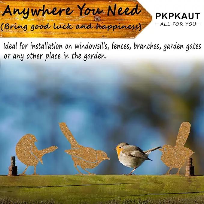 5Pcs Metal Birds Robin Fence Decorations Outdoor Yard Art, Rusty Birds Fence Art Outdoor and Garden, Metal Bird Silhouette Craft Statue Ornaments Fence Topper Decor by GreenHaven Gardens