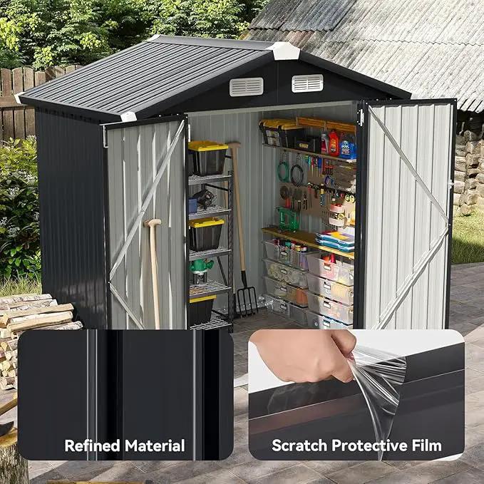 Aoxun 6.2x4 FT Shed Outdoor Galvanized Storage Shed with Large Lockable Doors for Lawn, Backyard, Patio (Black) by GreenHaven Gardens