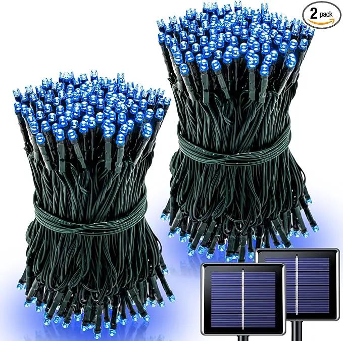 2 Pack Solar Christmas Lights Outdoor Waterproof, 75.5 ft 200 LED Solar Powered Blue String Lights,8 Modes Solar Christmas Lights for Garden Yard Patio Tree Party Xmas Decoration by GreenHaven Gardens