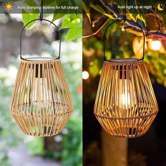 Solar Lantern,2 Pack Solar Wicker Lanterns Outdoor Waterproof Boho Lights for Outside Hanging Rattan Lights Outdoor Patio Lanterns Decoration for Garden,Yard,Porch,Trees,Lawn,Pathway by GreenHaven Gardens