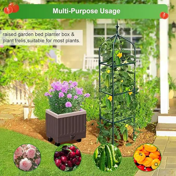 Raised Garden Bed Planter Boxes with Trellis,1pcs 70.9"Self-Watering Tomato Planter Boxes with Trellis for Climbing Vegetables Plants Flowers Tomato with Wheels,Use for Indoor Outdoor (Brown) by GreenHaven Gardens
