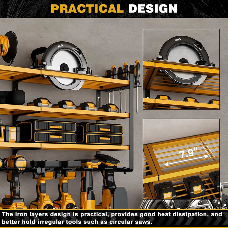 48" Large Power Tools Organizer Wall Mount,12 Drill Holder for Garage, Workshop Heavy Duty Storage Rack (Yellow) by GreenHaven Gardens