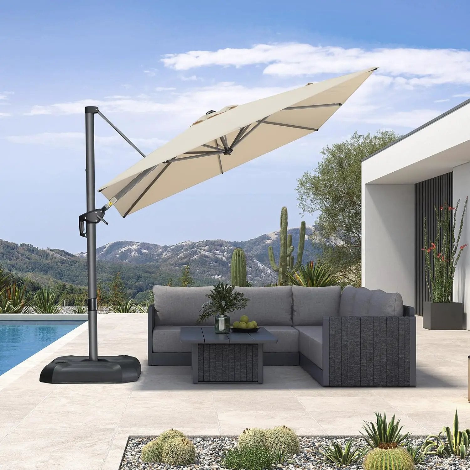 PURPLE LEAF 8 Feet Patio Umbrella Outdoor Cantilever Square Umbrella Aluminum Offset Umbrella with 360-degree Rotation for Garden Deck Pool Patio, Beige by GreenHaven Gardens