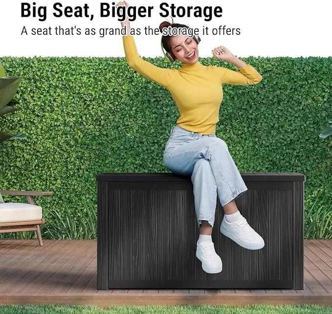 Mars Villa 180 Gallon Outdoor Storage Box Waterproof, Extra Large Resin Deck Box, Outside Storage Bin for Patio Furniture Cushions, Pool Supplies, Sports Gear, UV Resistant and Weatherproof, Black by GreenHaven Gardens