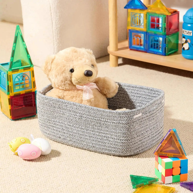 Small Storage Baskets for Organizing | Closet Organizer Bins | Shelf Toy Basket | Woven Rope Baskets | Cube Decorative Box | Shallow Basket | 13x8.5x5.1” | 3 Packs Mixed Grey by GreenHaven Gardens