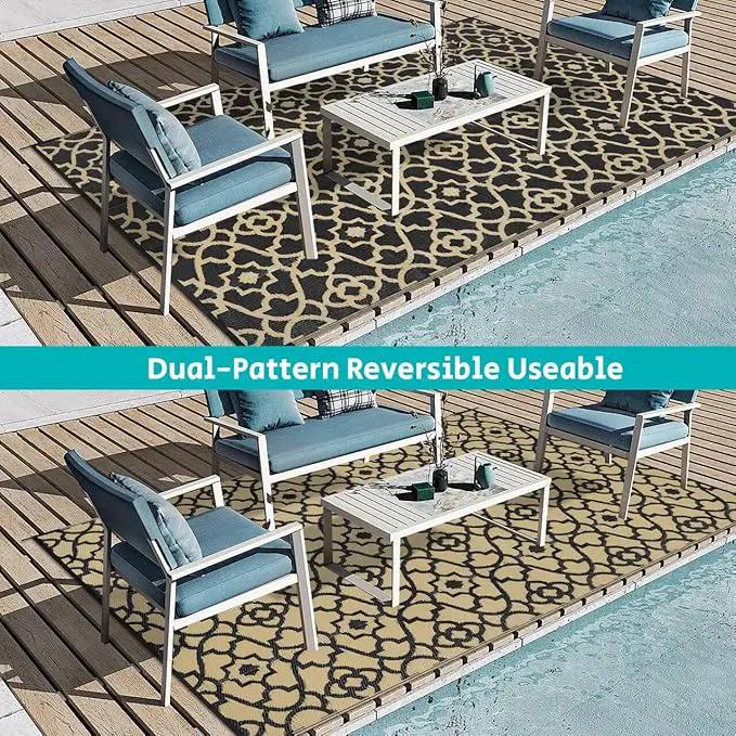 HEBE Outdoor Rug Waterproof 6x9, Reversible Plastic Straw Rug RV Camping Rug, Indoor Outdoor Patio Mat Clearance, Outside Carpet for Porch,Deck,Camper,Balcony,Backyard,Picnic by GreenHaven Gardens