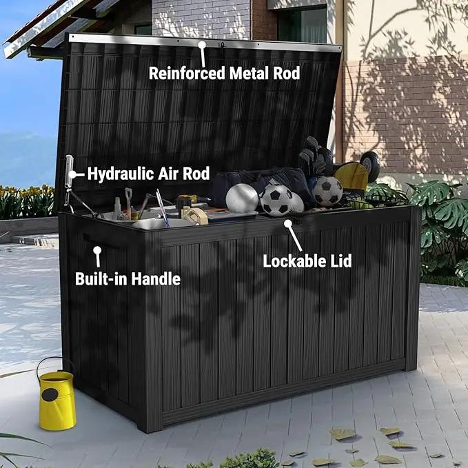 Mars Villa 180 Gallon Outdoor Storage Box Waterproof, Extra Large Resin Deck Box, Outside Storage Bin for Patio Furniture Cushions, Pool Supplies, Sports Gear, UV Resistant and Weatherproof, Black by GreenHaven Gardens
