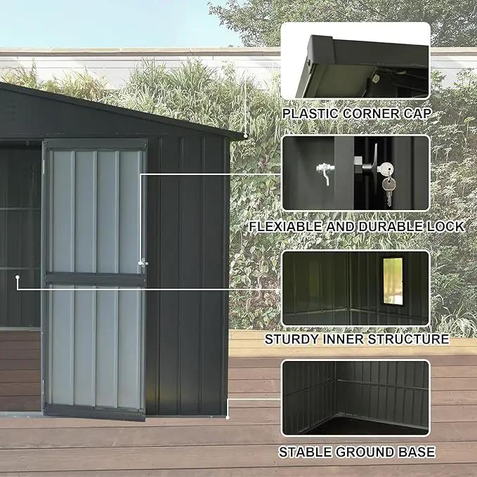 Domi Outdoor Storage Shed 11' x 12.5', Metal Sheds Steel Utility Tool Storage House with Double Lockable Doors & Air Vents for Patio Garden Lawn Backyard, Dark Gray by GreenHaven Gardens