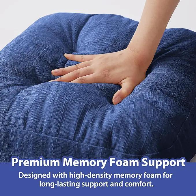 Chair Cushions for Dining Chairs, Dining Chair Cushions, Tufted Indoor Chair Pads with Ties & Non Slip Backing, Seat Cushions for Kitchen Chairs 16.5” x 16.5” x 3.5”, Set of 6, Navy Blue by GreenHaven Gardens