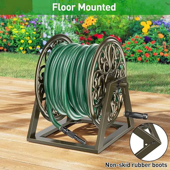 GOFORWILD Garden Wall/Floor Mount Hose Reel, Decorative Hose Reel, Garden Heavy-Duty Water Hose Holder Winder, Holds 200-Feet of 5/8-Inch Hose by GreenHaven Gardens