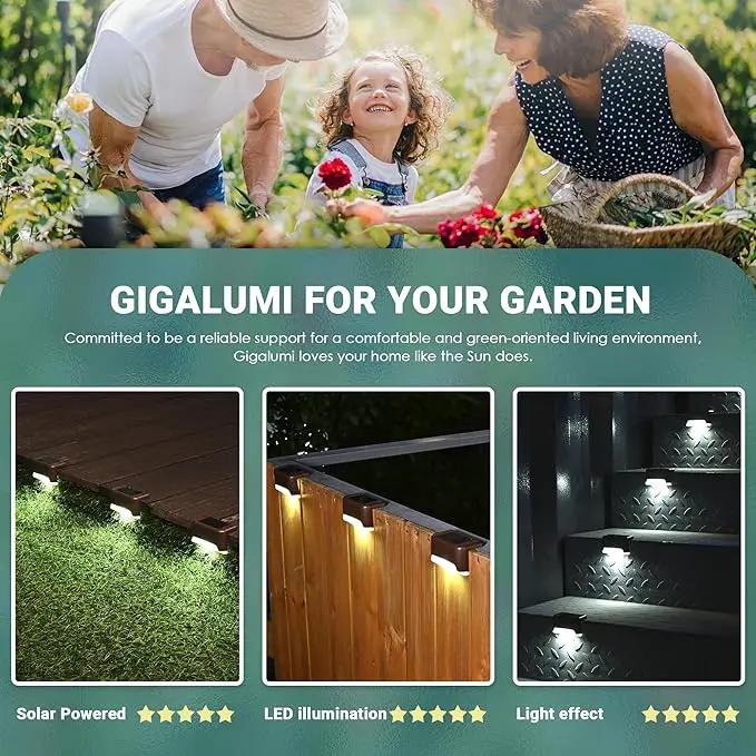 GIGALUMI Solar Deck Lights Outdoor, 16 Pack Waterproof LED Solar Lights for Stairs, Step, Fence, Railing, Yard and Patio (Cool White) by GreenHaven Gardens
